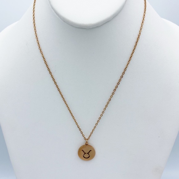 Taurus Astrological Zodiac Sign Pendant Copper Tone Dainty Chain Necklace - Picture 5 of 8